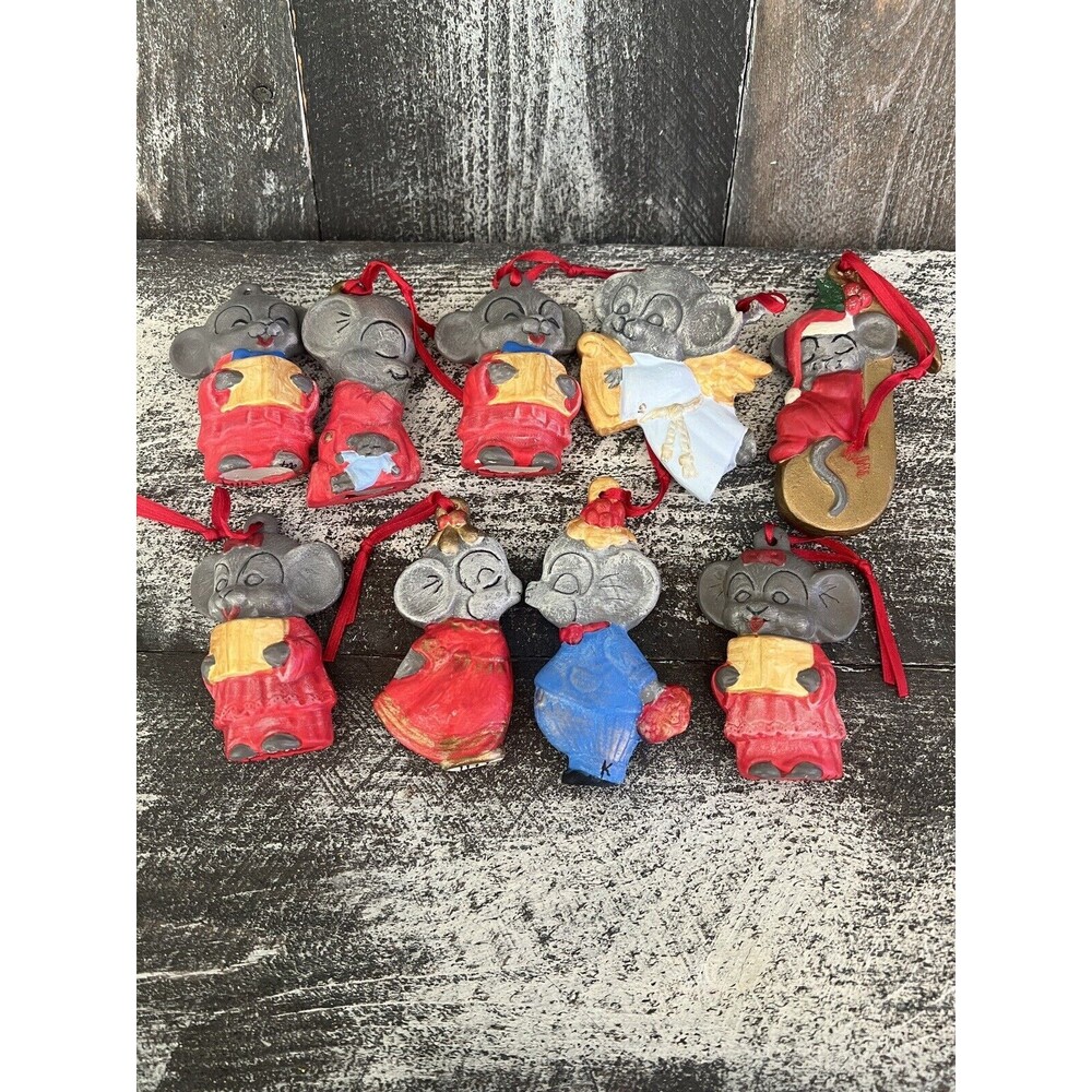 Vintage Mice Christmas Tree ornaments Lot of 9 Mouse Ceramic